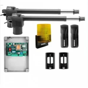 Beninca BILL30M swing gate motor kit with two operators, control board, flashing light, photocells and remotes