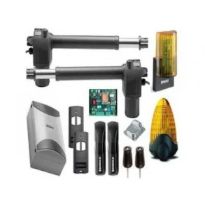 Beninca BILL40M swing gate motor kit with two operators, control board, flashing lights, remotes and sensors