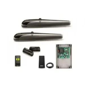 Beninca BOB30M swing gate motor kit with two covered operators, control board, photocells and remote accessories