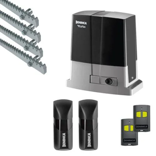 Beninca BULL624 Turbo sliding gate motor kit with racks, photocells and remotes