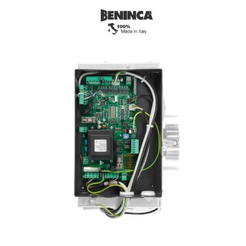BENINCA CP.BISON OTI control board installed inside a heavy-duty sliding gate operator