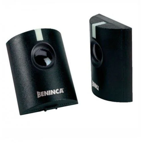 Pair of black BENINCA FTC.S photocell sensors for 24V automatic gate safety systems, shown on a white background.