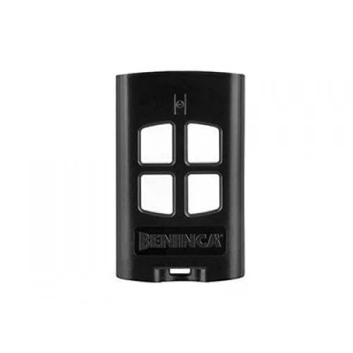 BENINCA TO.GO4A black gate remote with four white buttons for compatible automation systems.