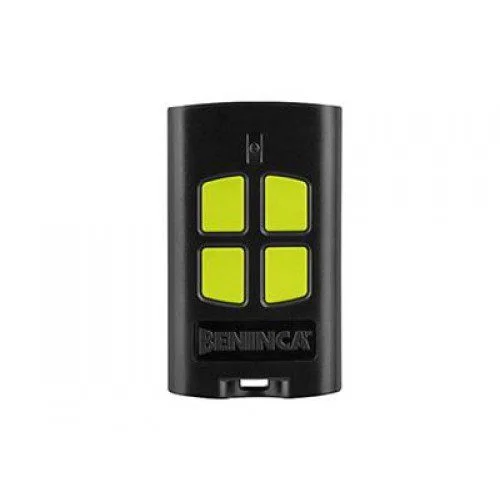 BENINCA TO.GO4VA black gate remote with four yellow buttons for compatible automation systems.