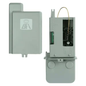 BFT Clonix 2E external two-channel radio receiver with grey housing for gate automation systems.