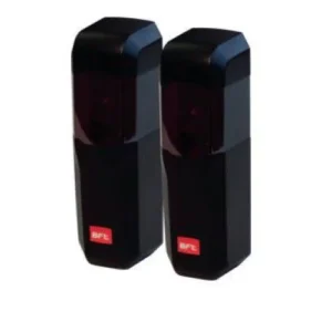 Pair of black BFT COMPACTA A20-180 adjustable photocell sensors for automatic gate and barrier safety detection.