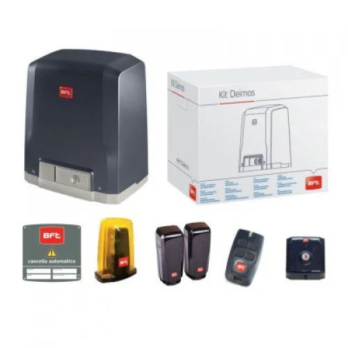 BFT DEIMOS BT A600 sliding gate motor kit with box, remotes and warning light