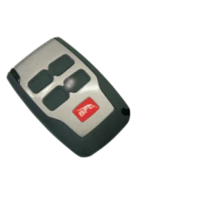 BFT KLEIO B RCA02 R1 gate remote with dark housing, silver faceplate, dark buttons, and red logo.