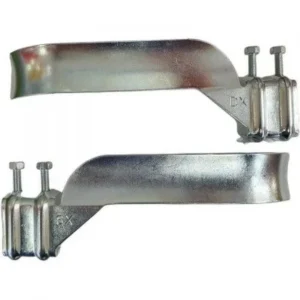 Pair of BFT metal limit switch stoppers with adjustment bolts for compatible sliding gate motors.