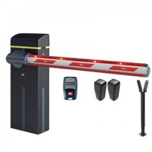 BFT Michelangelo parking barrier kit with boom arm, remote, accessories, and support
