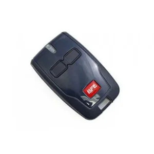 BFT MITTO B RCB02 dark gate remote with two buttons and red logo for compatible automation systems.