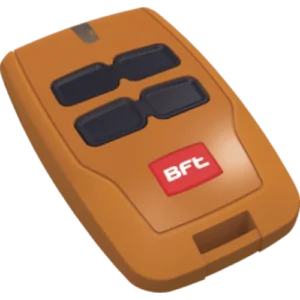 BFT MITTO B RCB04 Sunrise orange remote with four dark buttons and red logo for gate automation.