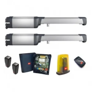 BFT PHOBOS AC A25 swing gate kit with two linear actuators, control board, photocells, flashing beacon and remote