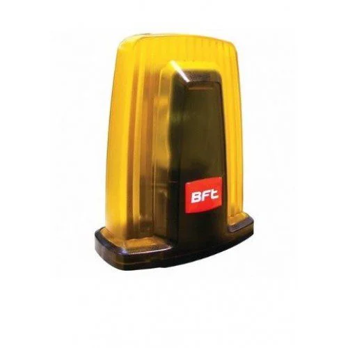 BFT RADIUS LED 24V amber flashing light with integrated antenna for automated gate systems.