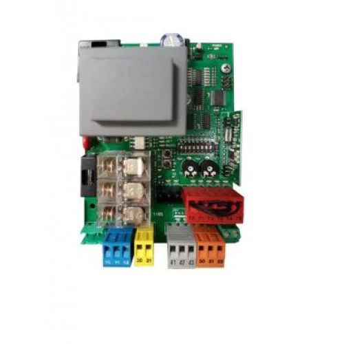 BFT SHYRA AC 230V sliding gate control board with relay modules and colour-coded terminals