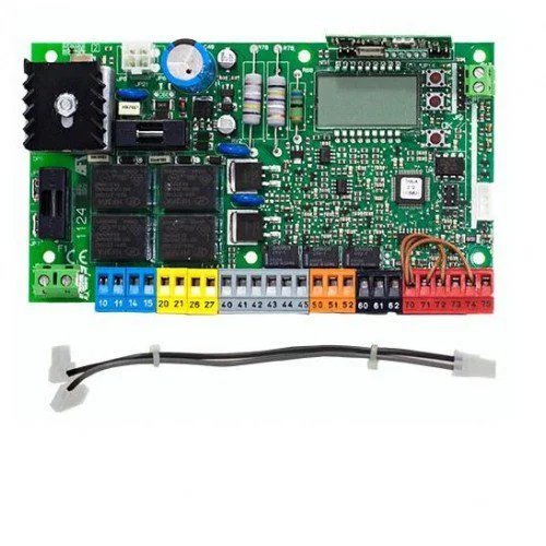 BFT THALIA swing gate control board with display and colour-coded terminals