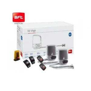 BFT Virgo swing gate motor kit with two operators, remotes, photocells, flashing light and product box