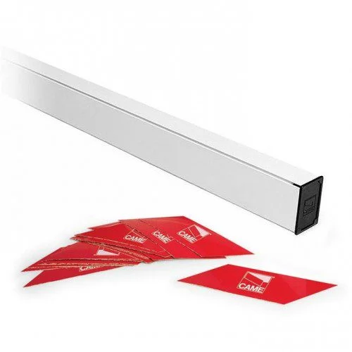 CAME 001G0401 white barrier boom arm with end cap and red reflective labels