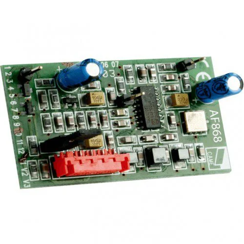 CAME AF868 868.35 MHz plug-in radio receiver card for compatible gate and barrier control boards.