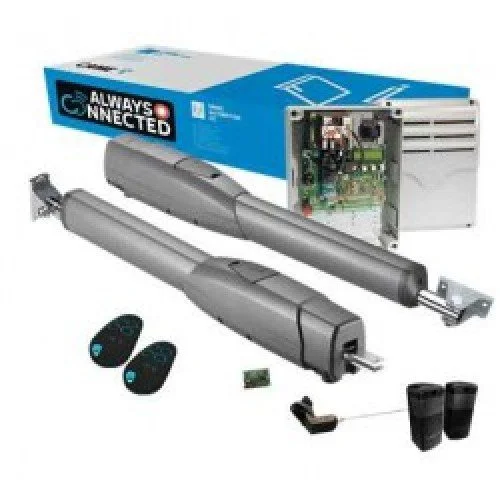 Telescopic swing gate motor kit with dual linear actuators, control unit and mounting accessories