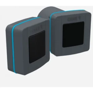 Pair of grey CAME DLX30CEP surface-mounted photocell sensors with black infrared windows for automatic gate safety.