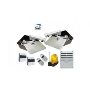 Underground swing gate automation kit with concealed CAME FROG operators control unit remotes beacon