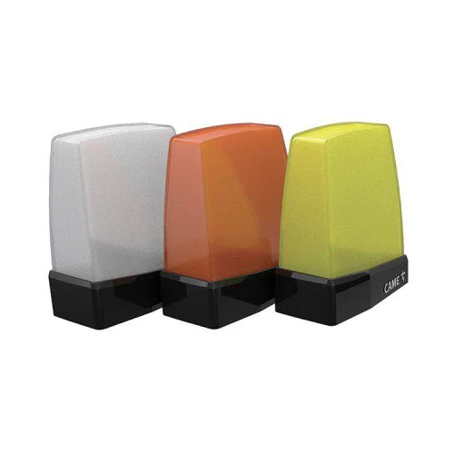CAME KRX LED flashing signal lights in white, orange, and yellow covers for gate automation.