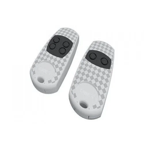 CAME TOP 868.35 MHz gate remote control transmitters shown in 2-button and 4-button versions, white checkered body