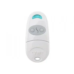 CAME TOP432EE white 2-button gate remote control transmitter with blue indicator light and CAME logo pad