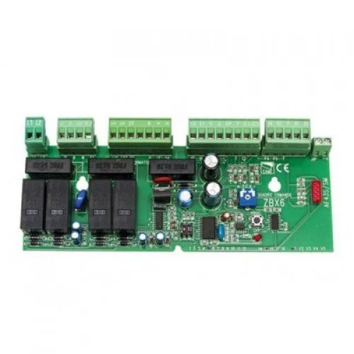 CAME ZBX6 230V sliding gate control board with relays, terminal blocks and electronic adjustment controls