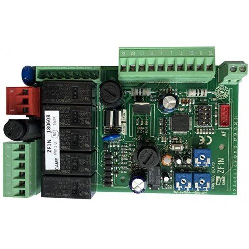 CAME ZF1N 230V swing gate control board with relays, green terminals, trimmers and AF card slot