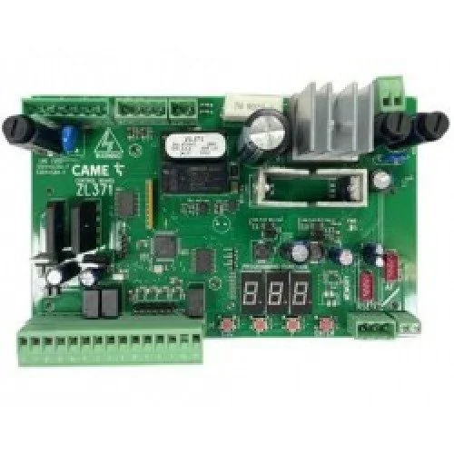 CAME ZL371 gate barrier control board with display, heat sink, terminals and programming buttons