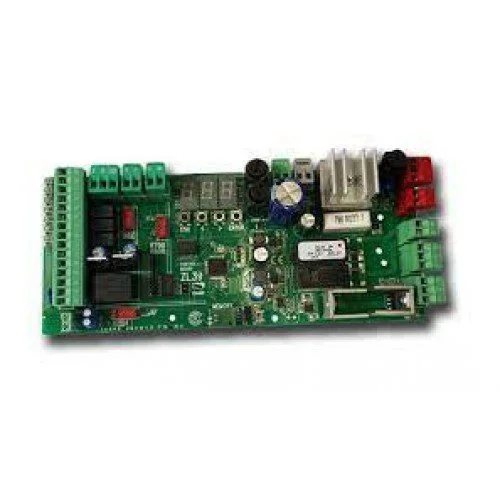 CAME ZL39 barrier control board with display, heat sink, relays, fuse holders and green terminals