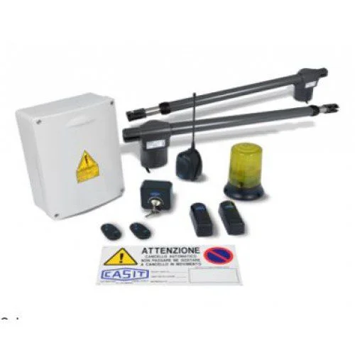 CASIT swing gate motor kit with linear actuators, control box, remotes and warning light