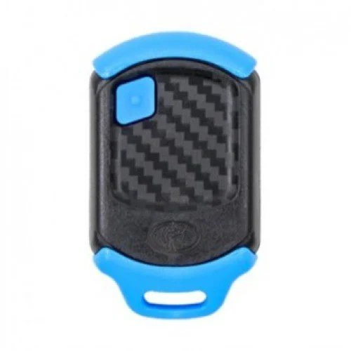 CENTSYS NOVA 1 single-button gate remote control transmitter in black carbon-look body with blue silicone surround