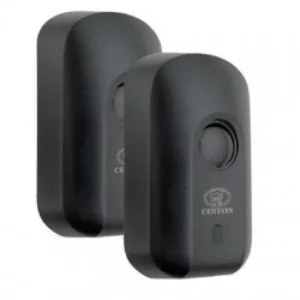 Pair of black Centurion i5 infrared safety beams for automatic gates and garage doors, with up to 40 m detection range.