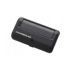 Chamberlain single-button compact garage door remote control transmitter in dark grey with Chamberlain logo
