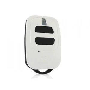 DEA GT2 two-button rolling code gate remote control transmitter in white with black buttons and LED indicator at top