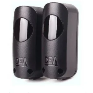 Pair of black DEA LINEAR adjustable photocell sensors with vertical optical windows for automatic gate obstacle detection.