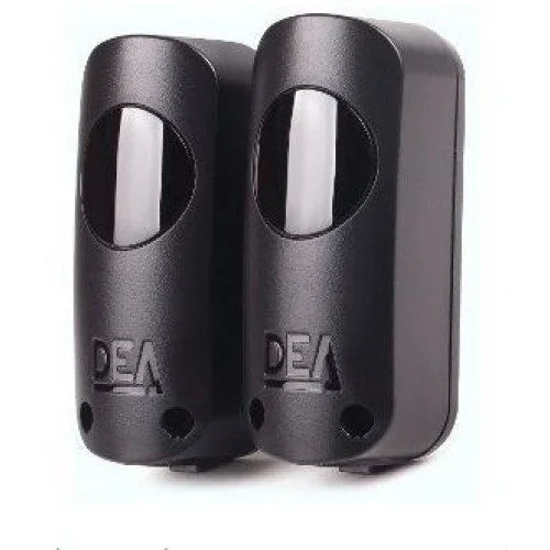 Pair of black DEA LINEAR adjustable photocell sensors with vertical optical windows for automatic gate obstacle detection.