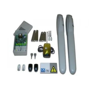 DEA MAC swing gate motor kit with twin operators, control box, remotes and safety accessories