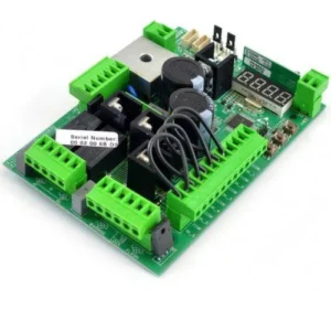 DEA NET24N 24V gate control board with digital display, relays, capacitors and green terminals