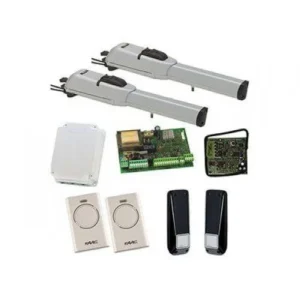 FAAC 413 swing gate motor kit with actuators, control board, enclosure and safety accessories