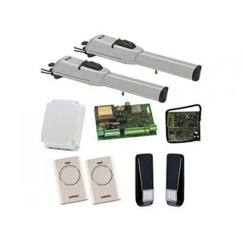 FAAC 413 swing gate motor kit with actuators, control board, enclosure and safety accessories