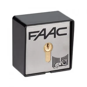 FAAC T20 E wall-mounted key switch with metal faceplate for secure gate automation control