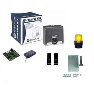 Genius Blizzard 500 sliding gate motor kit with box, remotes and flashing light