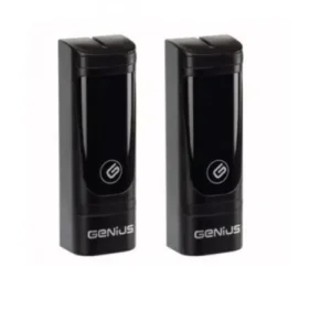 Pair of black Genius VEGA BUS photocell sensors for BUS G-WAY automatic gate safety and 15 m infrared detection.