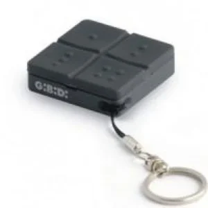 GIBIDI DOMINO compact four-button gate remote control transmitter in black square body with keyring loop
