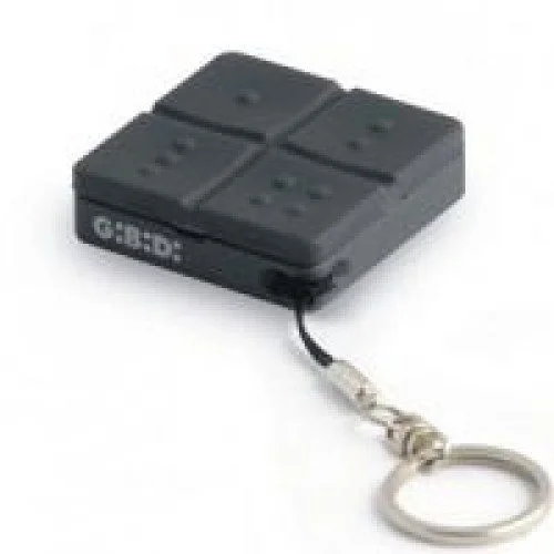 GIBIDI DOMINO compact four-button gate remote control transmitter in black square body with keyring loop