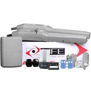 LIFE Optimo OP3 swing gate motor kit with actuator, control box, remotes and accessories